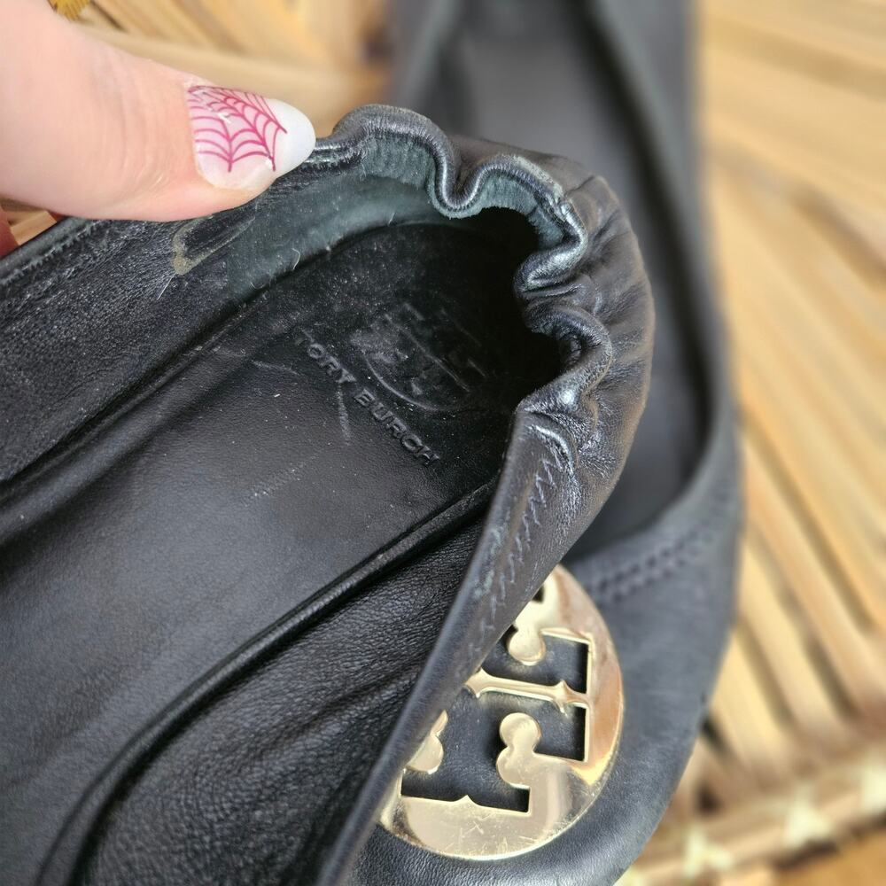 Tory Burch Minnie Ballet Flats 9.5 Black‎ Gold - Fair - Picture 10 of 12